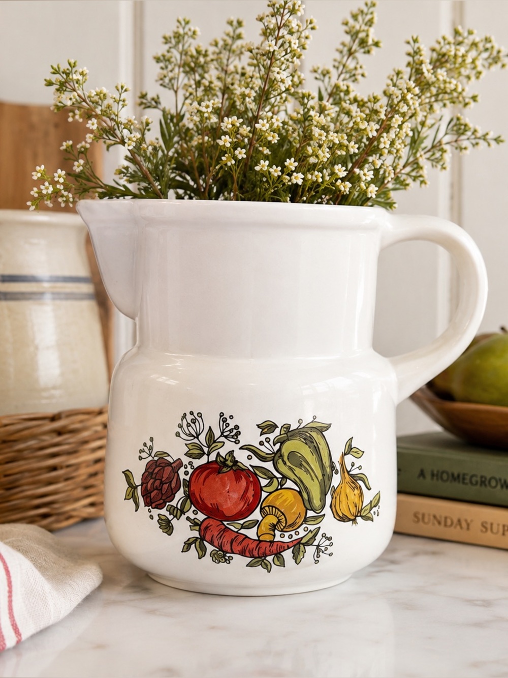Vintage McCoy Spice Delight Vegetable Ceramic Pitcher USA